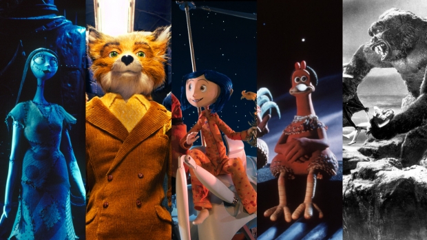 (From L-R): ‘The Nightmare Before Christmas,’ ‘Fantastic Mr. Fox,’ ‘Coraline,’ ‘Chicken Run,’ and ‘King Kong.’ All images courtesy of BFI.