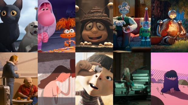 (Top Row From L-R) Best Animated Feature nominees ‘Flow,’ ‘Inside Out 2,’ ‘Memoir of a Snail,’ ‘Wallace & Gromit: Vengeance Most Fowl,’ and ‘The Wild Robot.’ (Bottom Row From L-R) Best Animated Short nominees ‘Beautiful Men,’ ‘In the Shadow of the Cypress,’ ‘Magic Candies,’ ‘Wander to Wonder,’ and ‘Yuck!’